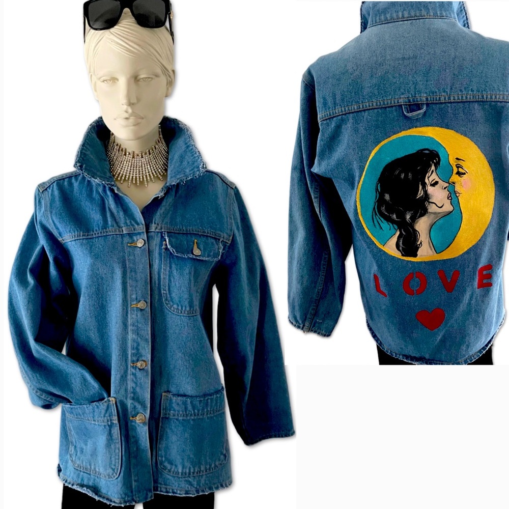 Jean Jacket Hand painted Art! Gorgeous Artwork, One of a kind, signed by artist